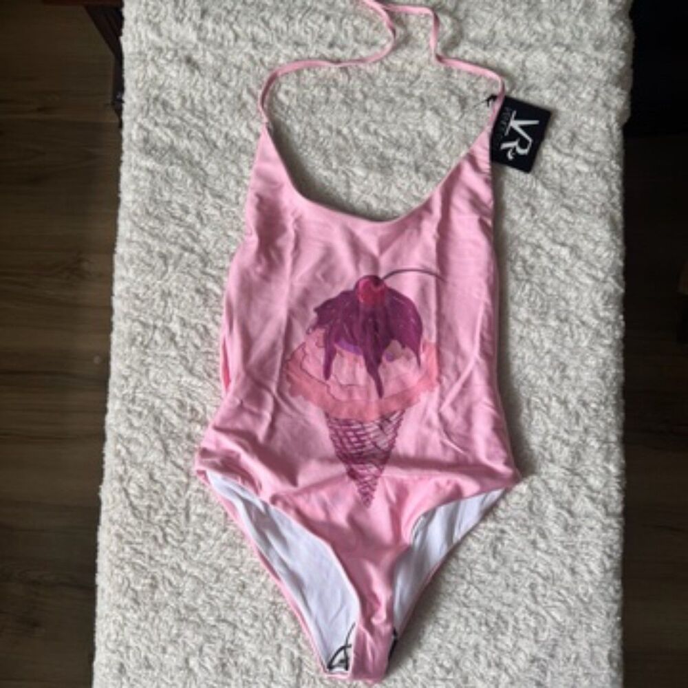 Venice Rani Swimwear Light Pink Ice Cream Cone One Piece Swimsuit Medium NWT